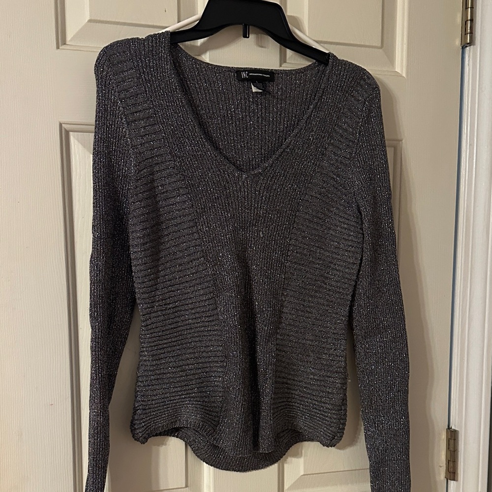 INC International Concepts Shimmering Charcoal V-Neck Sweater